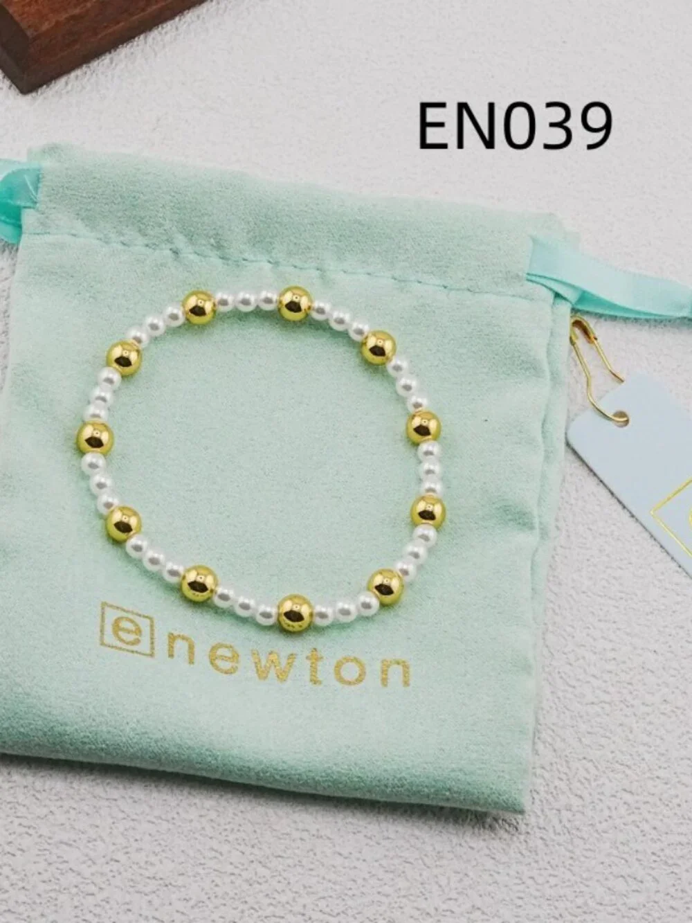 Enewton Gold Bead & White Pearl Bracelet